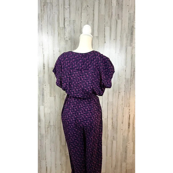 Anthropologie Maeve Geoscope Purple Print Small Short Sleeve Romper Jumpsuit XS - Picture 5 of 6
